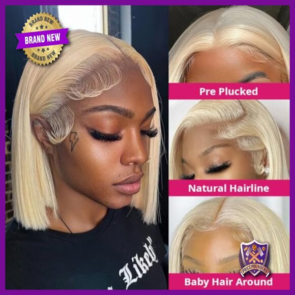 Human Hair Lace Front Bob Wig 14 Inch 200% Density Glueless main image 5